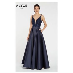 ALYCE PARIS Prom Dress Style 60332 in Midnight with Navy Mesh Accent Size 12